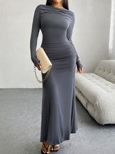 Load image into Gallery viewer, Ruched Long Sleeve Maxi Dress