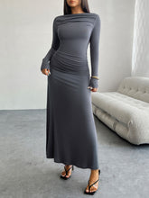 Load image into Gallery viewer, Ruched Long Sleeve Maxi Dress