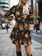 Load image into Gallery viewer, Frill Printed Long Sleeve Mini Dress