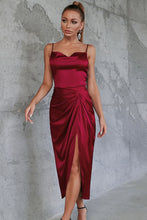 Load image into Gallery viewer, Satin Spaghetti Strap Cowl Neck Split Dress