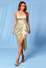 Load image into Gallery viewer, Satin Spaghetti Strap Cowl Neck Split Dress