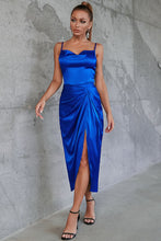 Load image into Gallery viewer, Satin Spaghetti Strap Cowl Neck Split Dress