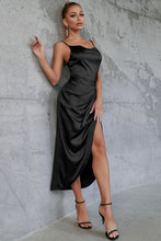 Load image into Gallery viewer, Satin Spaghetti Strap Cowl Neck Split Dress