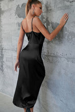 Load image into Gallery viewer, Satin Spaghetti Strap Cowl Neck Split Dress