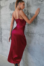 Load image into Gallery viewer, Satin Spaghetti Strap Cowl Neck Split Dress
