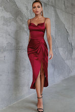 Load image into Gallery viewer, Satin Spaghetti Strap Cowl Neck Split Dress