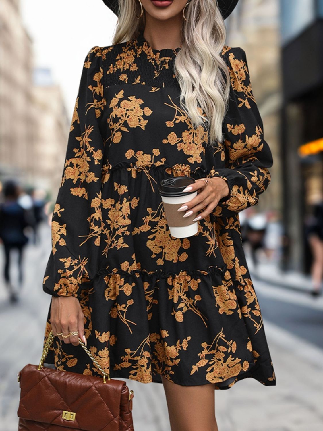 Frill Printed Long Sleeve Mini Dress – Leslie's Lovely Luxuries